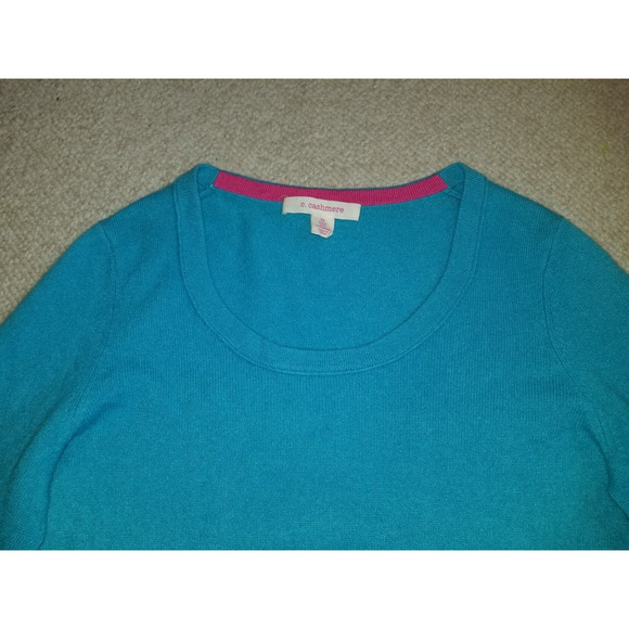Womens Sweater-C. CASHMERE-blue 2-Ply 100% cashmere pullover scoop neck ls-M - Picture 3 of 4